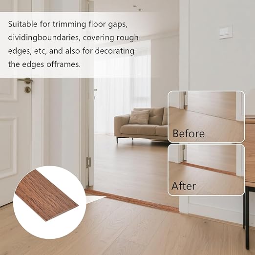 Vinyl Floor Transition Strip, Self Adhesive Floor Cover Strips PVC Laminate Threshold Strip Bar Flat Divider Strip for Joining Floor Gaps, Doorways Threshold, Carpet, 2" Wide (Brown Wood Grain, 20Ft)