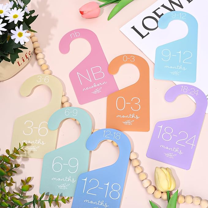 Whaline 7Pcs Baby Closet Size Dividers Macaron Colors Acrylic Hanger Clothes Organizers Newborn to 24 Month Thicken Infant Wardrobe Separators for Home Nursery Baby Clothes