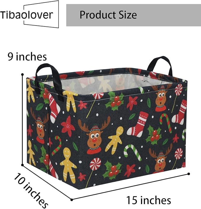 TIBAOLOVER Rectangular Christmas Basket Tree Gift Baskets for Families Cute Baby Storage Bin Kids Storage Bin Toy Organizer Box Christmas Room Decor for Parties(Black)