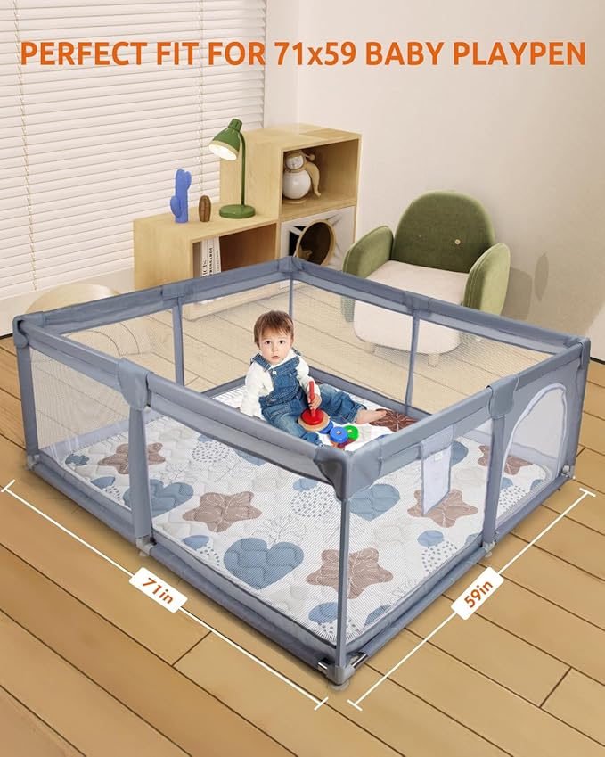 71x59 Playpen Mat Foam, Large Baby Play Mat for Babies Kids Toddlers Infants Floor Crawling, Foldable Cushioning Padded Baby Playmat for Indoor Outdoor, Girls Boys Essential Gift, Boho