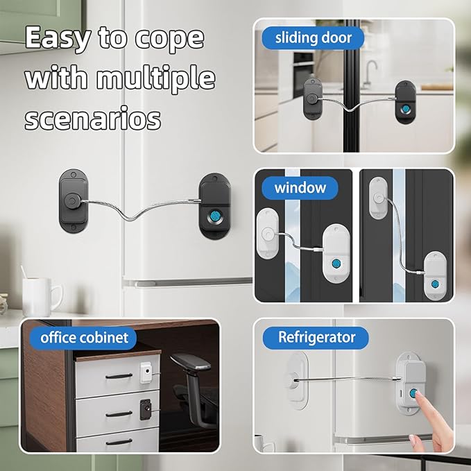 Fingerprint Fridge Lock, Refrigerator Lock with Fingerprint, for Fridge, Cabinet Locks, Drawers, Dishwasher, Toilet and Cabinet Locks Baby Proofing, 3M Adhesive No Drilling (Black)