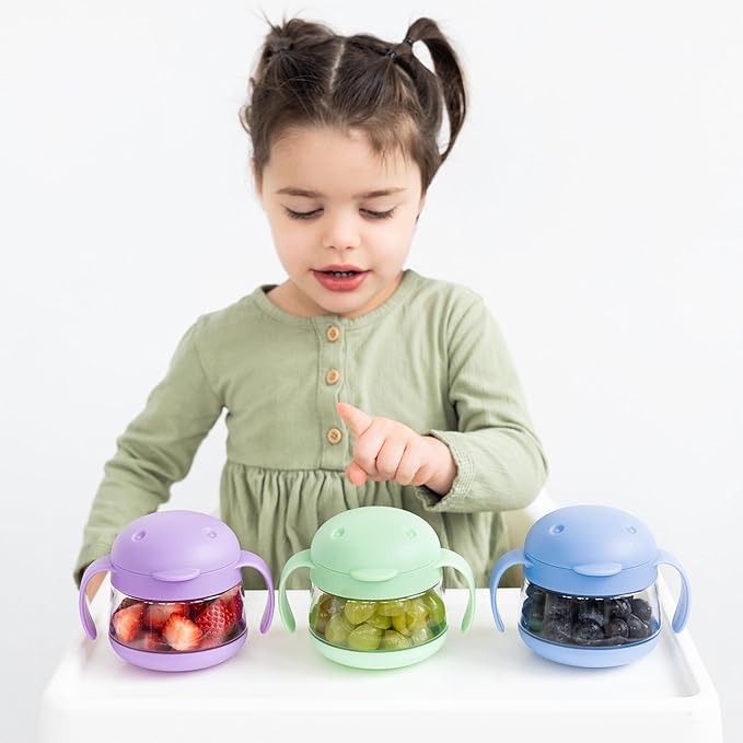 Ubbi Tweat Snack Containers for Kids & Toddlers, BPA-Free Tritan Spill-Proof Toddler Snack Cups, Portable Travel Food Storage, Polaris Blue & Sugar Snap Green | No spill design, Weighted base, Easy opening, Dishwasher safe, Made for small hands