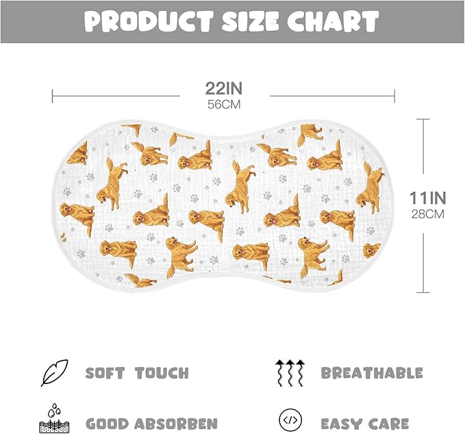 Qinllo 4 Pack Muslin Burp Cloths Golden Dogs Paw Prints White Cotton Baby Burp Cloths Ultra Absorbent and Soft Thick Burping Cloth for Newborn Boys Girls 22x11 Inch