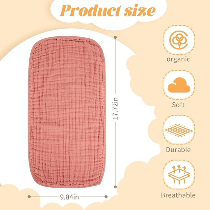 MIGIOL Baby Burp Cloth 100% Cotton Newborn Cotton Muslin Burp Cloth 10x20 inches (White & Pink 6 Pieces)