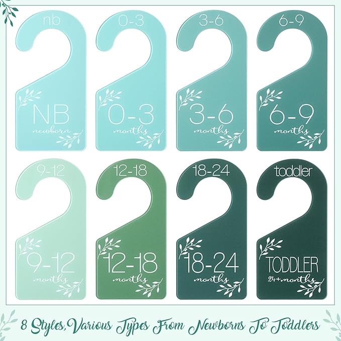 8 Pcs Baby Closet Size Dividers Acrylic Baby Closet Dividers Nursery Closet Dividers Baby Clothes Size Hanger Baby Wardrobe Organizers Infant Wardrobe Separator, 7 x 3 Inch (Green)