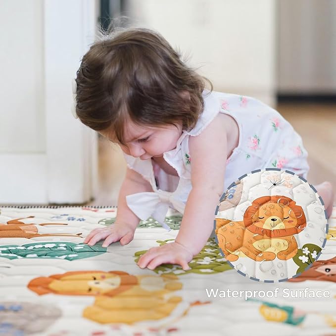 Baby Play Mat 50" X 50" Playpen Mat Upgraded Thicker Baby Floor Play Mat Cushioned Anti- Slip Crawling Mat Waterproof Activity Playmat for Babies Toddlers Infants Tummy Time Tree Fox