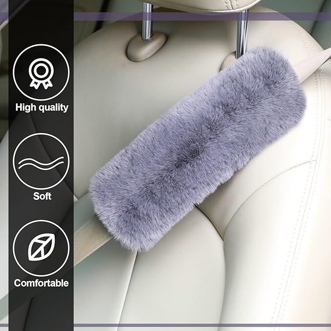 Boao 4 Pack Faux Sheepskin Car Seat Belt Pads Seatbelt Protector Soft Seat Belt Shoulder Strap Cover Comfort Harness Pad(Dark Gray, 9.9 Inch)