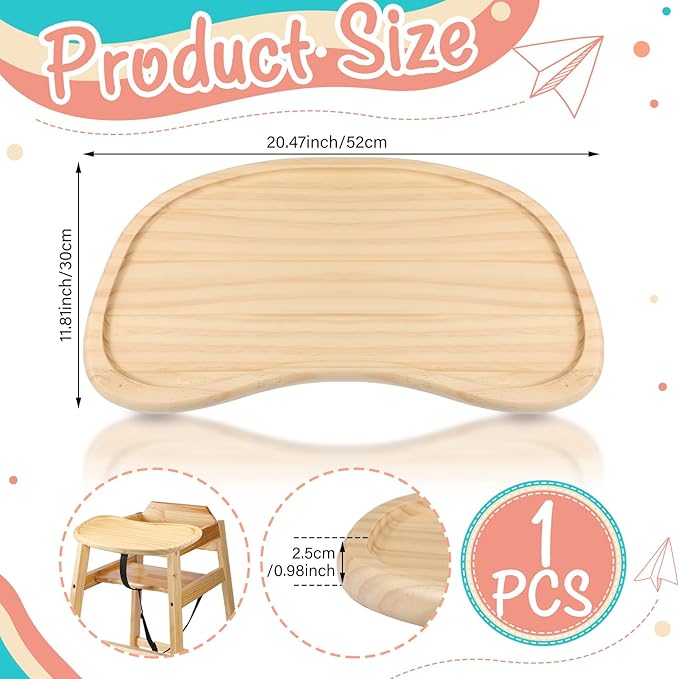 Baby Wooden High Chair Tray, Antique Vintage Toddler Infant Seat Tray Replacement Universal Wooden High Chair Accessory for Kitchen Toddlers and Babies Home Finger Foods Placemat