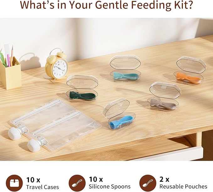 Baby Food Starter Kit - with 2 Reusable Food Pouches&5 Food-Grade Silicone Spoons, BPA-Free, Kickstart Your Homemade Nutrition Journey, Ideal Portable Feeding Solution for Babies & Toddlers