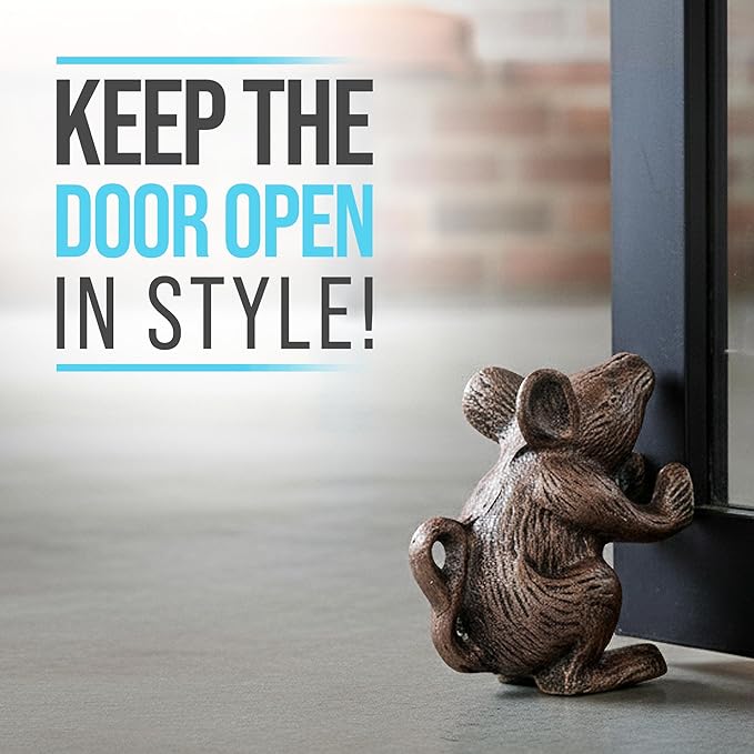 Comfify Cast Iron Mouse Door Stop – One Vintage Rustic Wedge for Bedroom, Bath, or Entry – Rustic Brown Finish