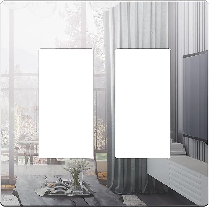 LIDER Double Decorator Wall Plate, Impact Resistant, Mirrored Acrylic, Plexiglass, Reflective Finish, Modern Upgrade, Screwless Light Switch/Outlet Cover Mid-Size 2-Gang, 4.88" x 4.92, Acrylic Silver