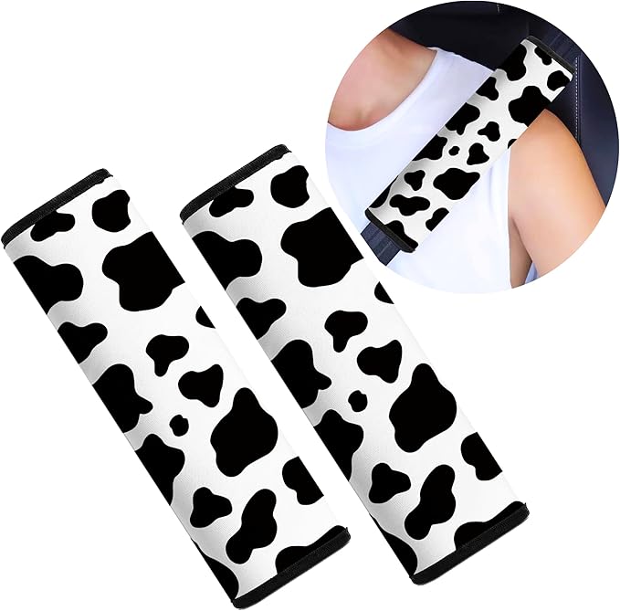 Mokiwala Car Seat Belt Pad Cover, 2-Pack Soft Car Safety Seat Belt Strap Shoulder Pad for Adults and Children, Suitable for Car Seat Belt, Backpack, Shoulder Bag (Cow Pattern)
