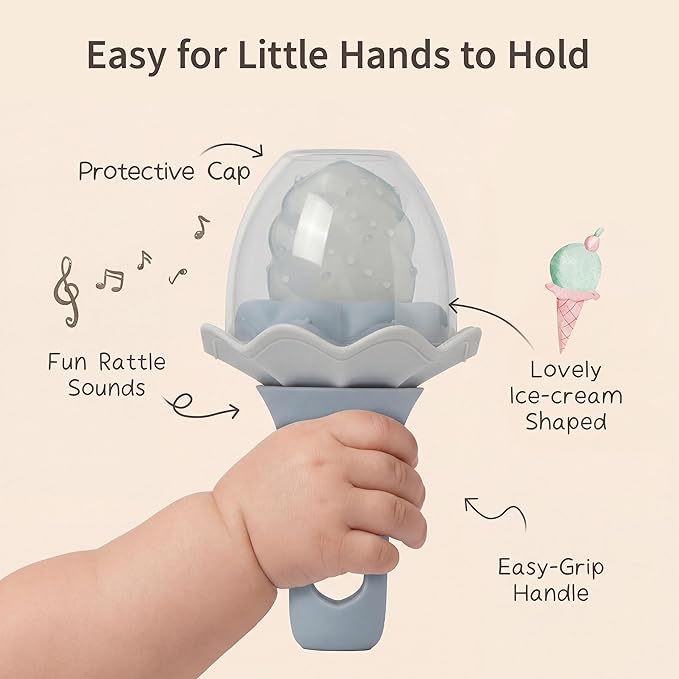 Moonkie Baby Fruit Feeder for Self-Feeding: Controlled Flow Design with 2 Pouches for Safe First Foods - BPA Free Silicone Food Feeder with Freezer Tray for Cooling Comfort - 4 Months+ - 1 Pack