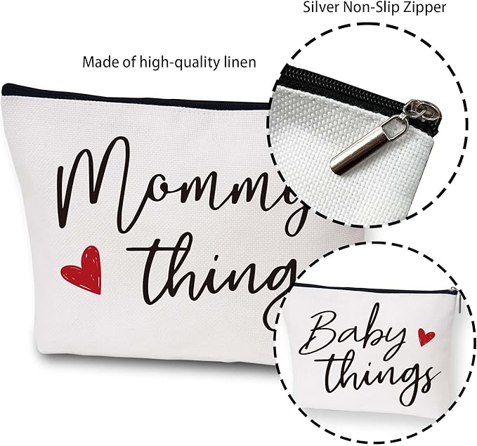 Best Expecting Mom Gifts,Mommy And Baby Canvas Pouch Set,New Mother Keepsake For New Mothers And Expecting Moms,Modern Neutral Cosmetic And Accessory Bags,Matching Travel Cases,Set of 2