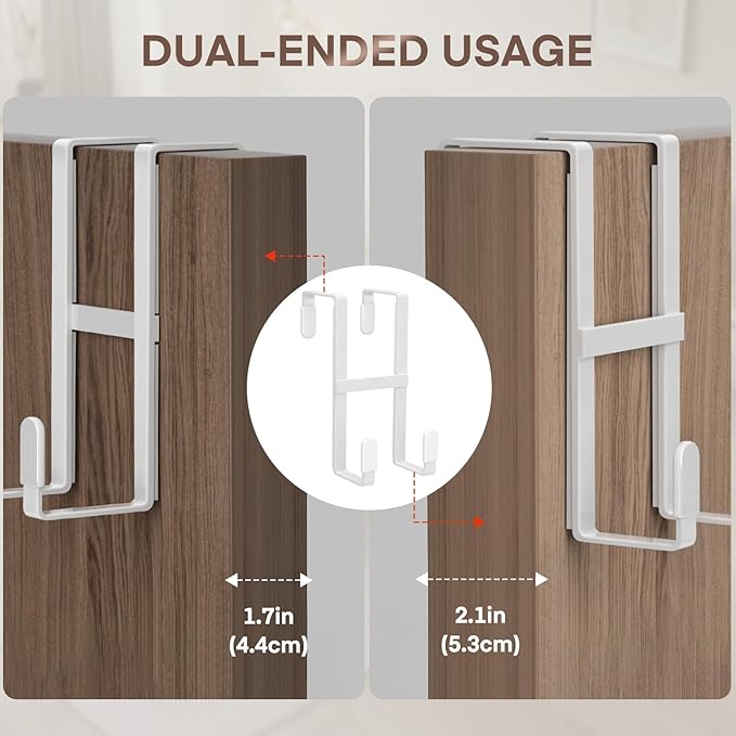 FYY 2 Packs Over The Door Hooks, Double Sided Door Hanger Hook - Heavy Duty No Drill Wall Hooks for Hanging Coats, Towels, Bags, Kitchen Closet Fits Most Doors Up to 1-7/8" Thickness (5.12" L, White)