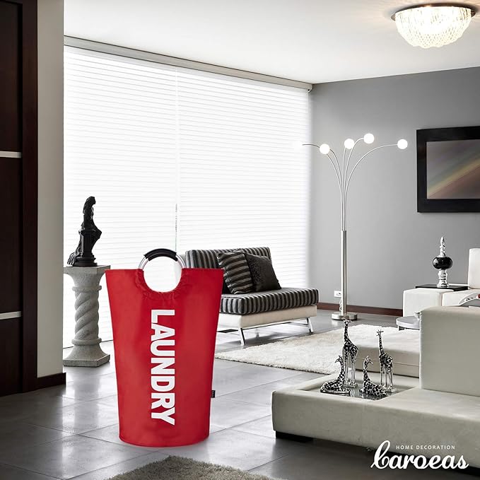 Caroeas 100L Laundry Basket,Large Laundry Hamper, Laundry Bag with Padded Handles, Clothes Hamper Stands Up Well, Collapsible Free Standing Easy Storage Washing Bin (Red,100L)
