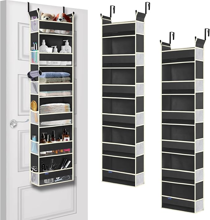 roomtalk 2 Pack Over The Door Hanging Organizer - 6 Shelves & 12 Side Pockets, Over The Door Storage for Baby Accessories & Children's Toys (13"x5"x54", Black)