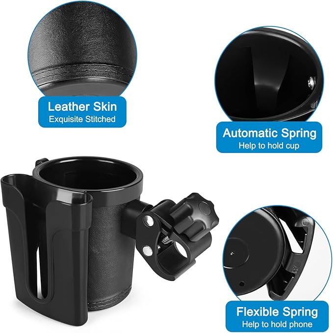 Accmor Stroller Cup Holder with Phone Keys Holder, 3-in-1 Universal Cup Holder, Drinks Bottle Holder for Stroller, Bike, Wheelchair, Walker, Scooter