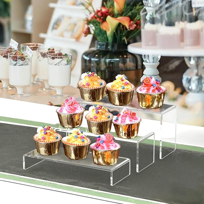 Clear Acrylic Display Risers, 6pcs Rectangle Display Stands Shelf for Cupcake Stand, Collectibles Display and Retail Showcase, Tiered Display Stand