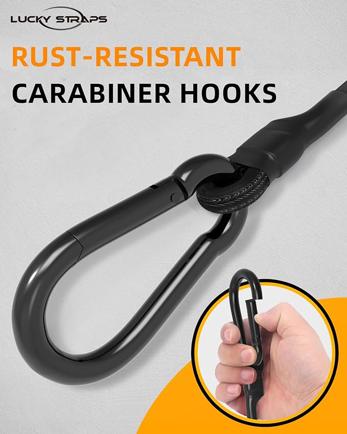6 Inch Short Small Bungee Cords with Carabiner Hooks, 8 Pcs Black Mini UV Resistant Bungee Straps with Superior Elasticity Thai Latex, Great for Cargo, Bike, Kayak Boat, Luggage, etc