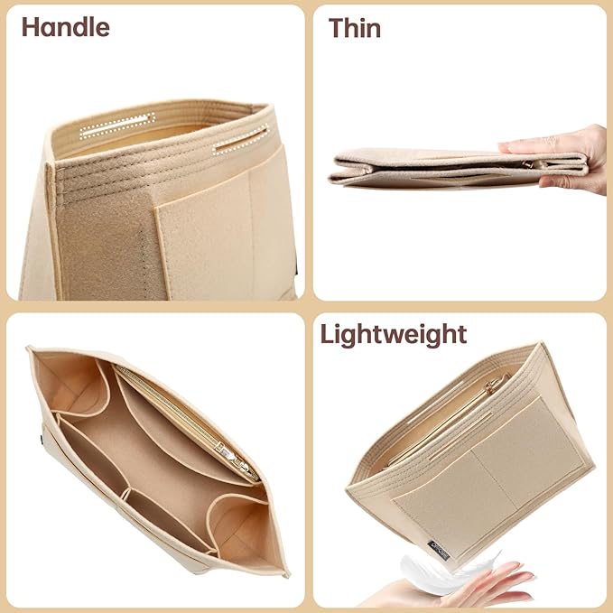 OPPOSHE Purse Organizer Insert for Longchamp Le Pliage, Premium Felt Long Champ Bag Handbag Women, Tote Organizer Insert with 9 Compartments (Medium, Beige)