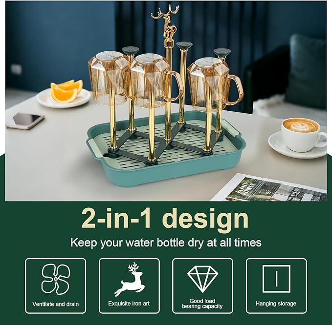 Baby Bottle Drying Rack, Foldable Stainless Steel Base, with Drip Tray & Cup Cleaning Brush, Collapsible Cup Draining Holder Non-Slip, for Kitchen Counter, Sink or Dishwasher