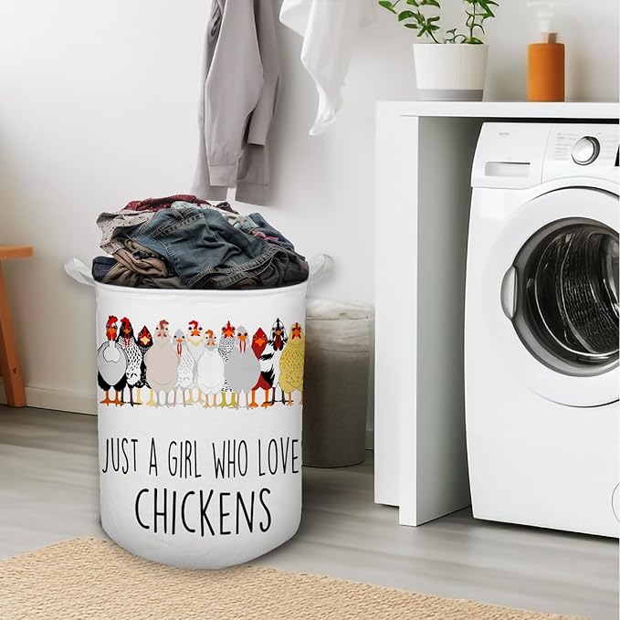 HKTZM Chicken Gifts for Girls Laundry Basket, Farmhouse Chicken Rooster Waterproof Collapsible Laundry Hamper Dirty Clothes Storage Toy Bin Organizer for Bathroom Bedroom Nursery Girls Kids Room