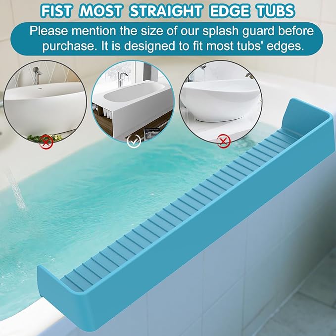 Bathtub Splash Guard for Tub Kids, Longer Silicone Water Splash Guard for Bathtub, Toy Holder Play Shelf for Bathtime, Prevents Water Spills in Bathroom