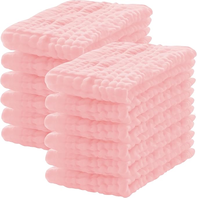 Lovely Care 12 Pack Muslin Burp Cloths 100% Cotton Muslin Cloths Large 20''x10'' Extra Soft and Absorbent Baby Burping Cloth - Pink