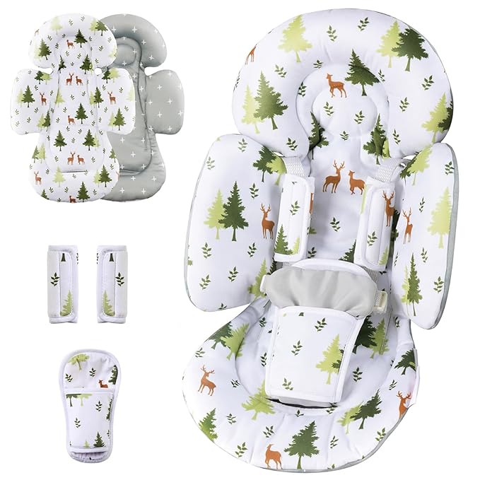 Generic Infant Car Seat Insert Compatible with Mamaroo Swing & Graco Swing and Infant Car Seat, Newborn Insert Baby Head Body Support, Reversible Design, Breathable Soft Fabric, 1Pcs - Green Forest