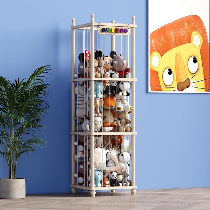 Stuffed Animal Storage Wood Toy Storage Organizer, Upgraded Design from Bean Bag Stuffed Animal Hammock Plushie Net, Large Toy Chest Stuffed animal holder for Kids Nursery Playroom Bedroom （XL）