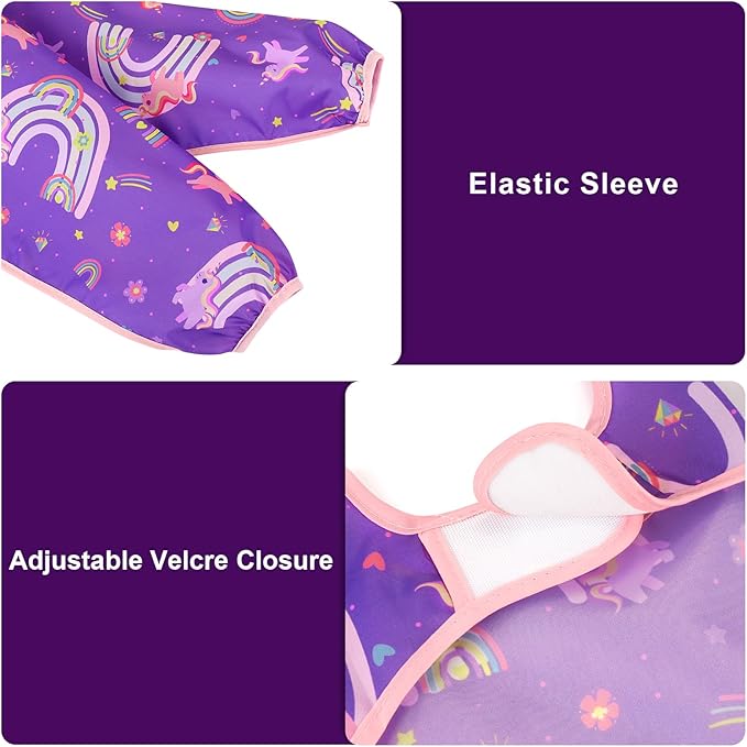 Accmor 5 Pack Long Sleeve Bibs, Baby Smock Waterproof Sleeved Bib Smock for Baby Toddler 6-36 Months