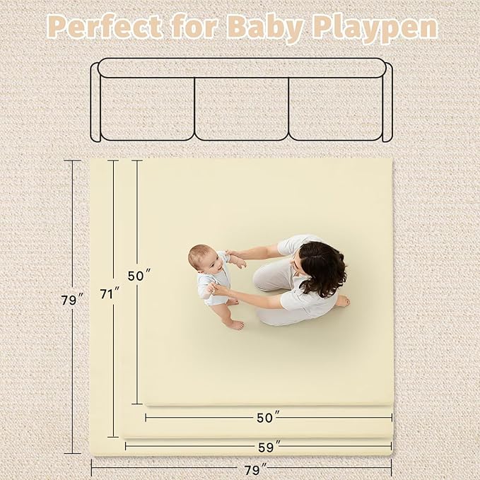 Waterproof Baby Play Mat for Floor 1.3"Thick Memory Foam 71 * 79 Cushion Playpen Playmat Tummy Time Crawling Mat Nursery Rug Pad Mattress Create Soft & Safe Area for Infants,Toddler,Kids,Beige