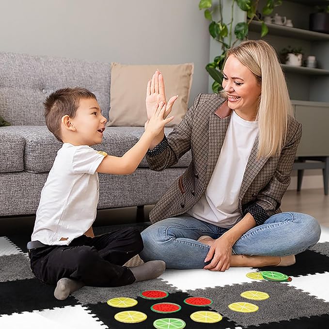 36 Pcs Plush Interlocking Carpet Tiles, Non-Toxic Foam Carpet Tiles for Toddler Baby, Anti-Slip, EVA Foam Interlocking Tiles for Floor, Nursery, Playroom, Grey White Black