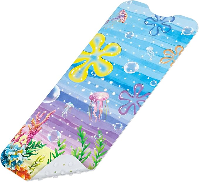 SHUCHING Beach Ocean Sea Baby Bath Mat for Tub Non Slip-40 X 16Inch, Kids Bathtub Mat Anti Slip, Toddler Long Shower Mat for Bathroom Mold Free, Machine Washable