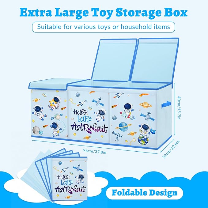 decalsweet Kids Toy Box Storage Chest Collapsible Storage Bin with Lids Handles for Boys Girls Toddler, Large Kids Toy Organizer Box for Kidsroom Bedroom Playroom Nursery,37.7"x12.5"x15.7"