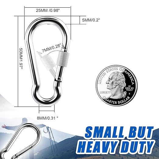 KINLINK 10 Pack Screw Locking Carabiner, 1.97 inch Heavy Duty Carabiner Clips, 304 Stainless Steel Small Caribeener Clips, Caribiniers for Outdoor Camping, Swing, Hammock, Hiking, Quick Link