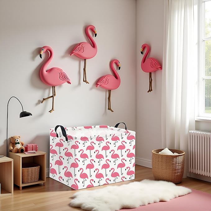 TIBAOLOVER Rectangular Kids Storage Basket Boys for Home Kitchen Girls Cute Storage Bin Organizer Shelf Book Room Decor(Pink Flamingo)