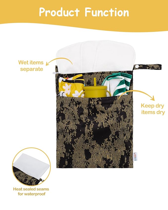 ALVABABY 2pcs Superior Waterproof Wet Dry Bags,ReusableTwo Zippered Pockets, baby cloth diaper wet bags,Travel,Beach,Pool,Daycare,Soiled Baby Items,Yoga Gym Bag,wet bag for swimsuit LW3940A
