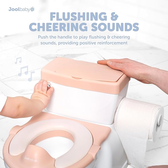 Real Feel 2-in-1 Potty with Wipes Storage, Flushing Sounds & Disposable Liners - Realistic Toilet - Easy to Clean & Assemble - Jool Baby (Pink)