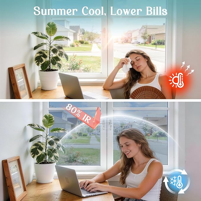 Haton Window Privacy Film One Way Window Tint for Home, Sun UV Blocking Heat Control Reflective Mirror Film, No Glue Static Cling See Out Not in Glass Door Covering, Silver, 17.5" x 78.7"