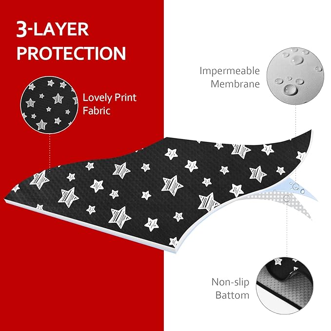 Large Splat Mat 54”x 72”Extra Large Waterproof Floor Mat with Non Slip Bottom, Baby Art Mat for Craft/Playtime/Mealtime on Table, Washable Portable Picnic Mat - Black Star, 4.5ft x 6ft