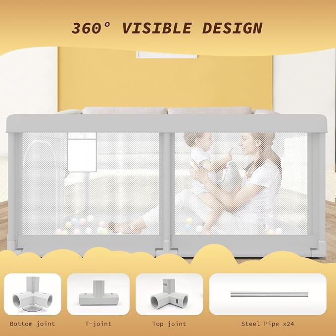 Besuhot Baby Playpen for Toddler, Large Playpen for Babies 50" × 50" Baby Fence Playards, Kids Safety Play Pen Area for Indoor & Outdoor (Grey)