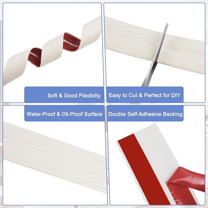 Wall Corner Protector Moulding Trim Peel and Stick Wall Corner Guards Trim Flexible Self Adhesive Edge Protector Moulding, 0.8 in x 20 Ft, Beige Wood