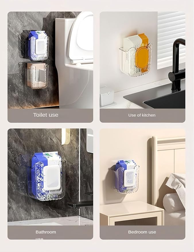 2 Pcs Bathroom Toilet Wall-Mounted Wet Wipes Dispenser Kitchen Wipes Wall Mount Storage Box (Light Gray)