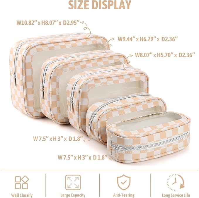 5PCS Diaper Bag Organizer Pouch Set, TSA Approved Toiletry Bag，Clear Waterproof TPU Makeup Bag Set Travel Organizer Bags for Women and Kids