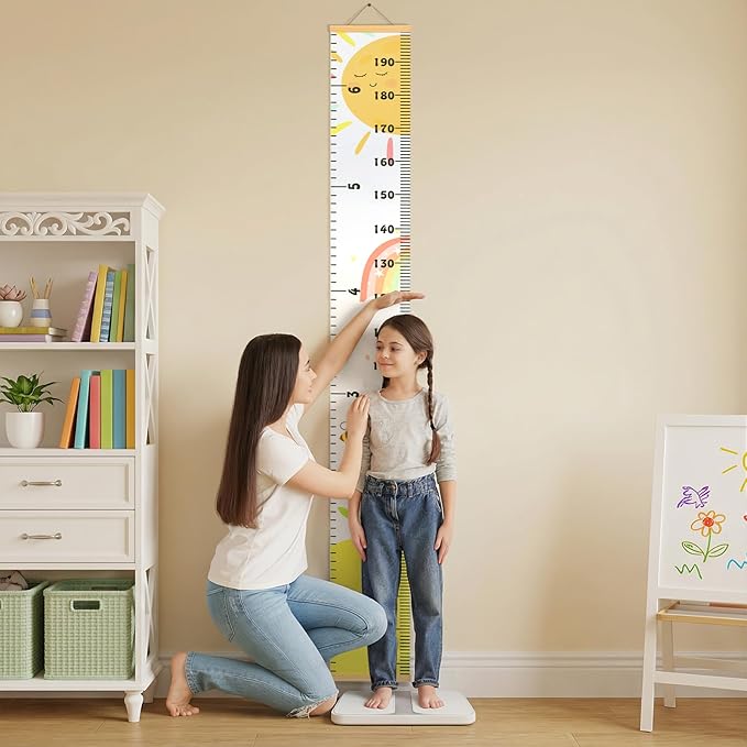 Mibote Baby Growth Height Chart Handing Ruler Wall Decor for Kids, Canvas Removable Height Growth Chart 79" x 7.9" (Sunshine)