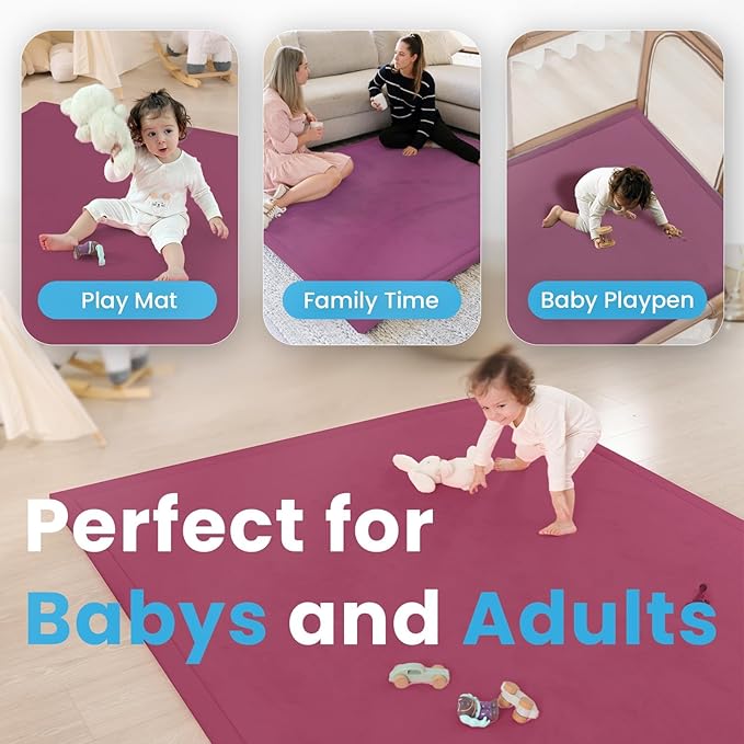 1.3" Thick Baby Play Mat for Floor Playpen, 50x50 Foam Tummy Time Mat, Padded Support Soft Plush Nursery Rug for Infant Kids Toddler Crawling Kick Activity (Burgundy)
