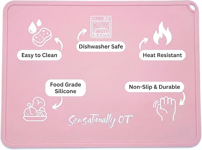 Pink - Premium Silicon Placemat for Toddlers - Non-Slip, Easy Clean Design, Kids Placemats for Dinning Table, Portable, Perfect Mess-Free Mealtime & Playtime
