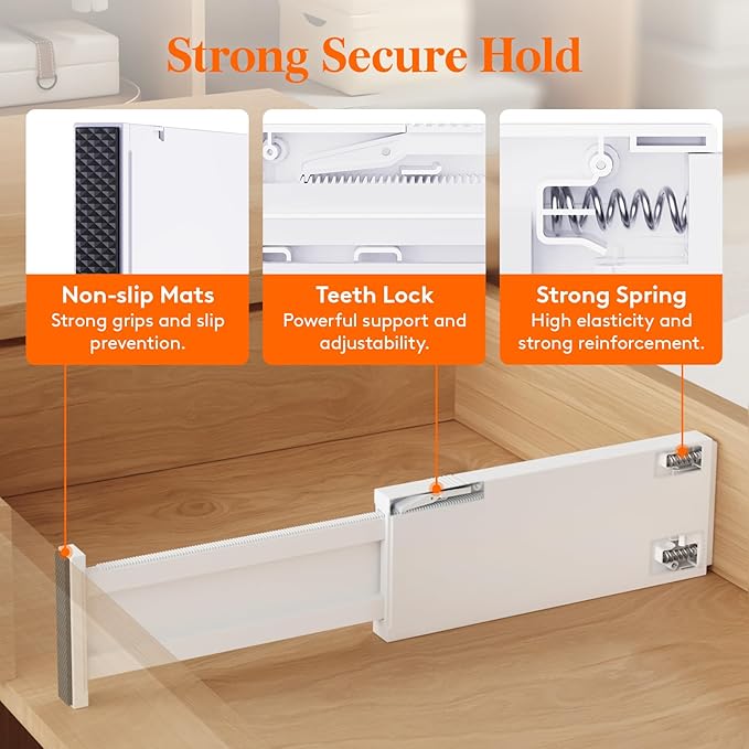 Lifewit 5 Pack Drawer Dividers 4" High, 11-17" Adjustable Dresser Drawer Organizers for Clothes, Expandable Drawer Separators in Kitchen/Bedroom/Bathroom/Vanity/Office Organization and Storage, White
